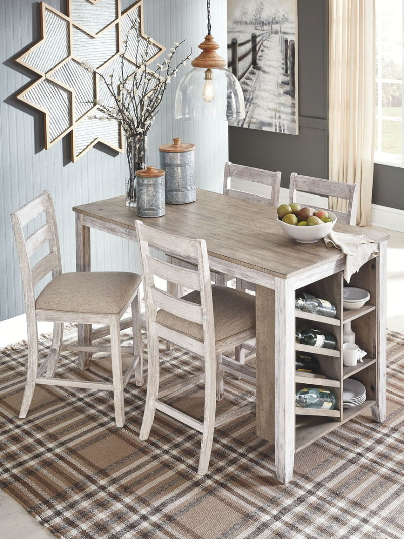 Skempton White/Light Brown 5 Piece Rectangular Counter Table with Storage - WCC Furniture & Mattress Center Lafayette & Lake Charles