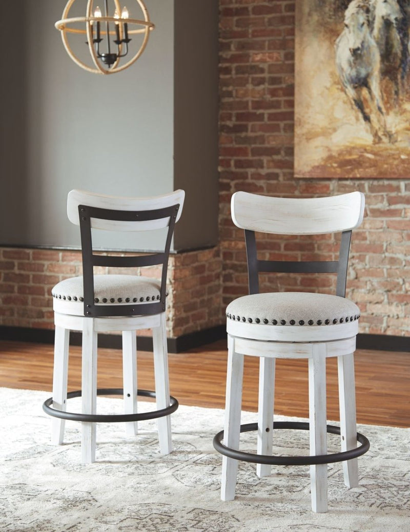 Valebeck White UPH Swivel Barstool (1 barstool) - WCC Furniture & Mattress Center Lafayette & Lake Charles