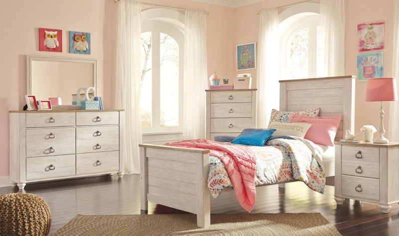 Willowton Two - Tone Panel Bed, Dresser & Mirror - WCC Furniture & Mattress Center Lafayette & Lake Charles