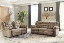 Load image into Gallery viewer, Workhorse Cocoa Double Rec Loveseat with Console
